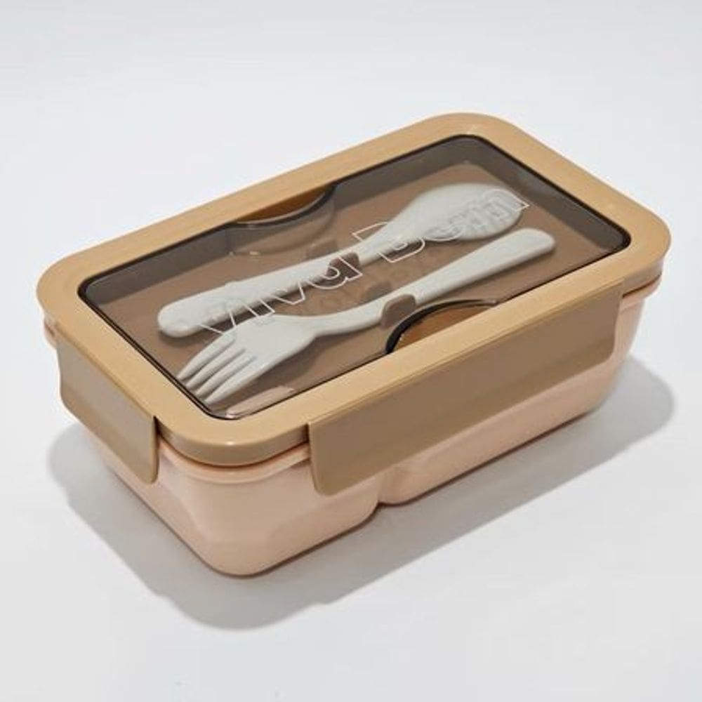 Pote Marmita Lancheira 850Ml Duas Divisões Lunch Box Colher e Garfo Resistente