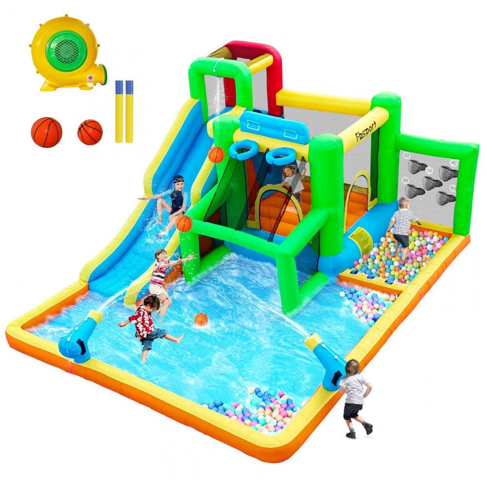 Parque Aquático Inflável com Tobogã de Água, Parede de Escalada e Área de Pulo - Diversão Garantida para Crianças!FBSPORT