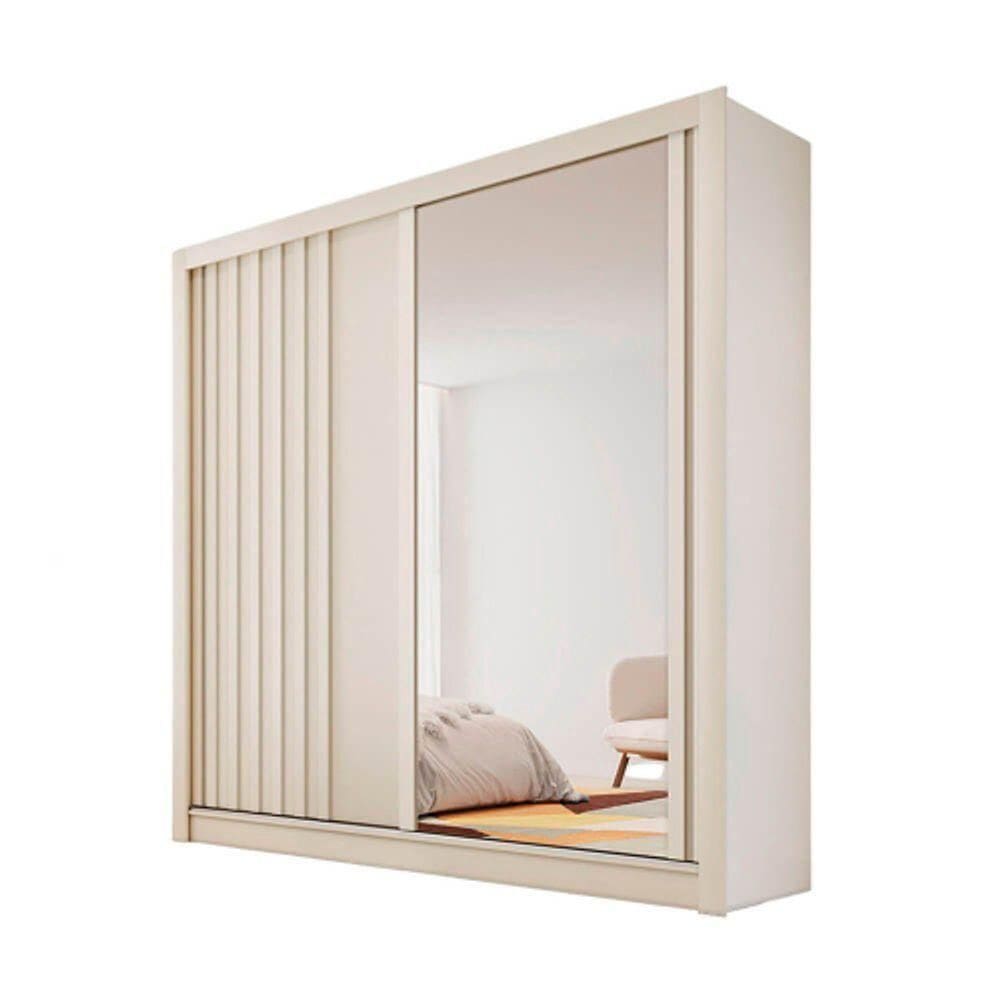 Guarda Roupa Solteiro Ripado Com Espelho - Lugano-off White - Made Marcs
