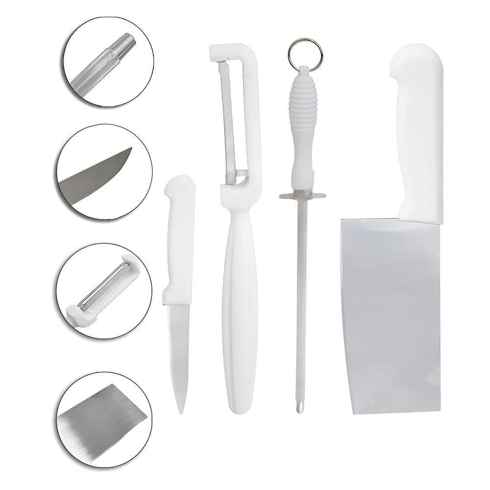Conjunto 4 Peças Chaira Descascador Cutelo Faca Aço