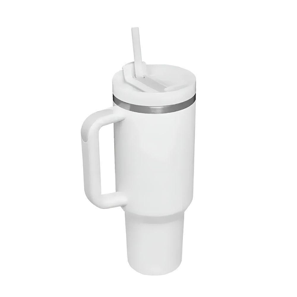 Copo Térmico Estilo Quencher 1200ml Inox Portátil Canudo branco
