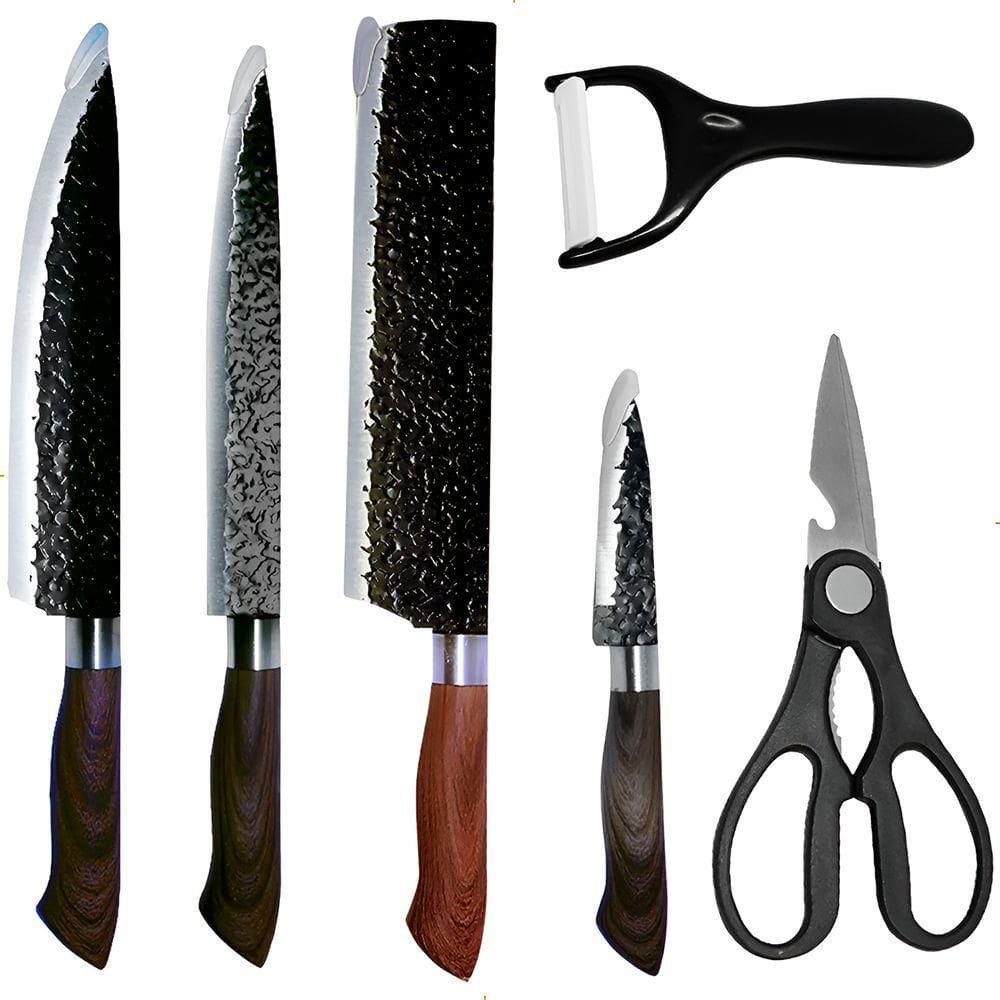 Conjunto Facas Utensílios 6 Peças Aço Inox Preto Craquelado