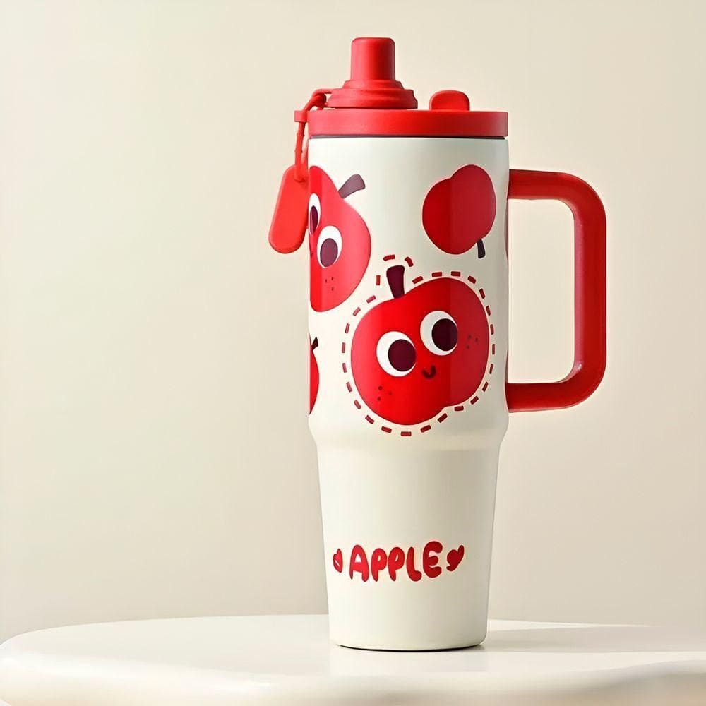 Copo Térmico 900ml Com Canudo – Mantém Bebidas Quentes E Geladas, Anti-derramamento vermelho