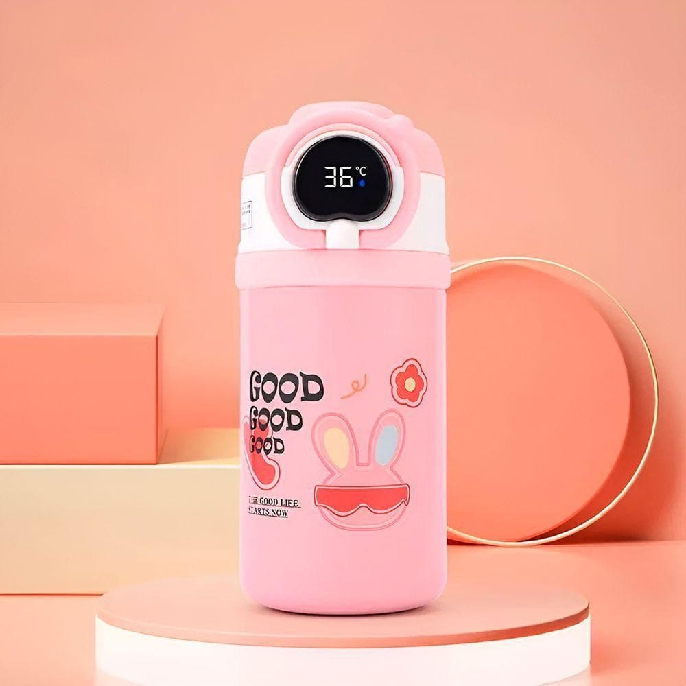 Garrafa Squeeze Copo Térmico Infantil Tela Digital Termômetro rosa
