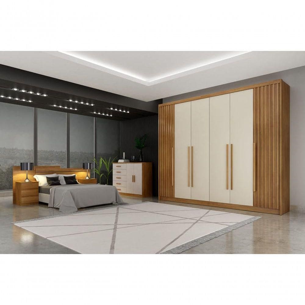 Guarda Roupa Casal 6 Portas 8 Gavetas - Coimbra Ripado-cumaru/fendi - Móveis Horizonte