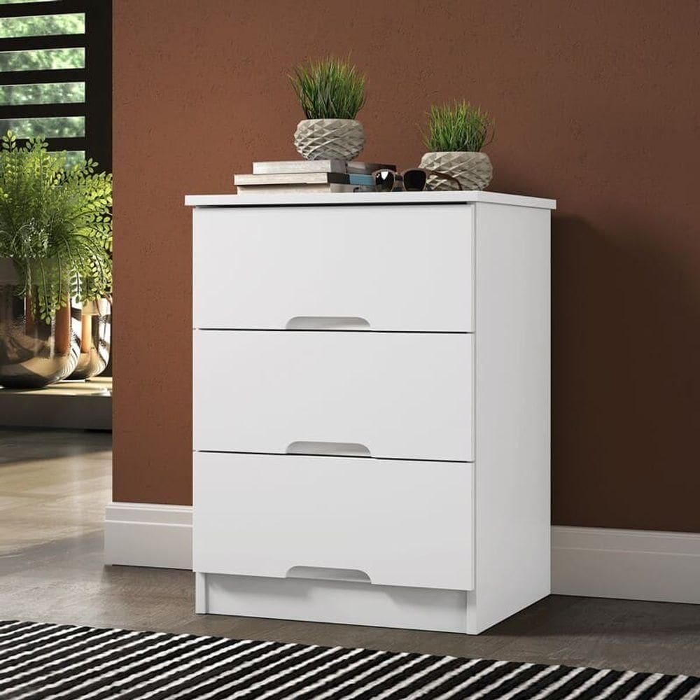 Mesa De Cabeceira Com 3 Gav - Londres-branco - Móveis Europa