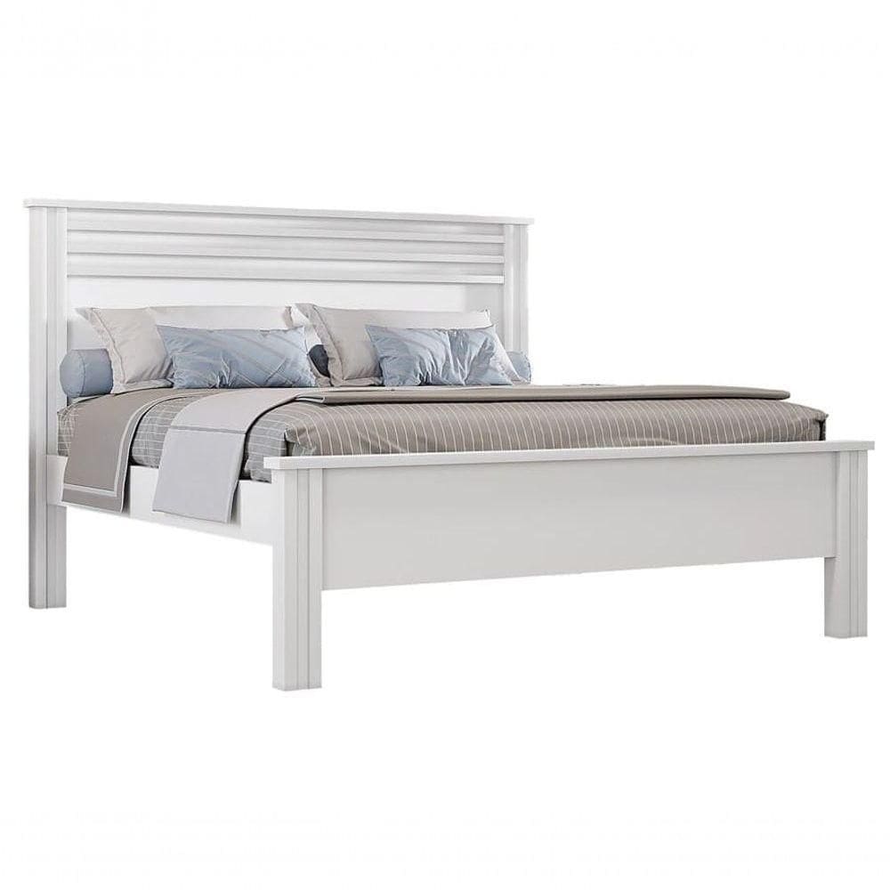 Cama Casal Com Painel Ripado - Rivera-branco - Móveis Horizonte