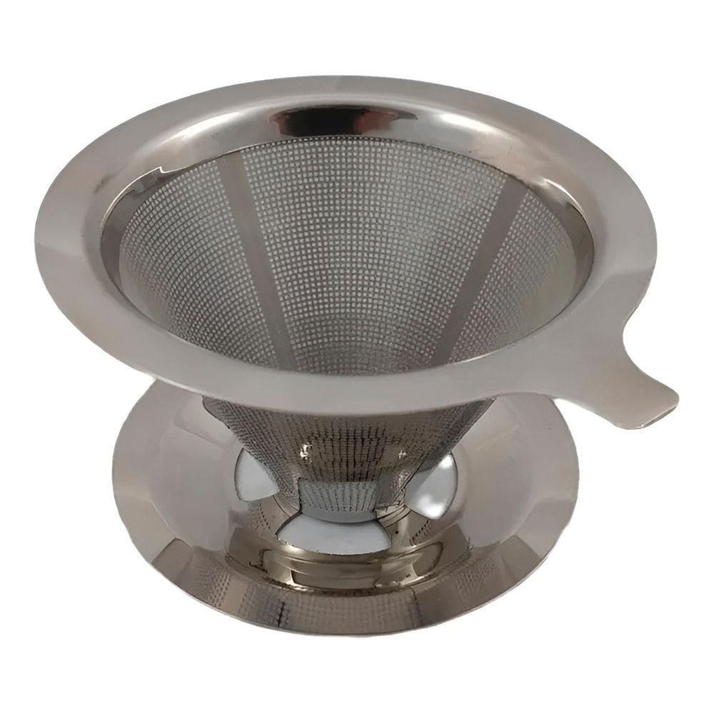 Coador De Café Inox Reutilizável Malha Dupla Ultrafina Tamanho G Prateado Sem Filtro De Papel - Ecológico