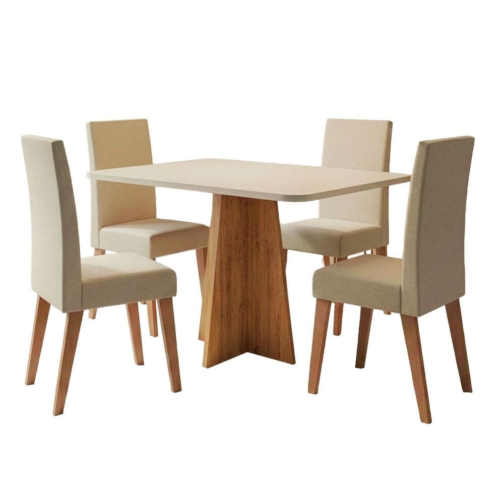 Conjunto Sala de Jantar Mesa 1,20m Moove 4 Cadeiras Linho Milano