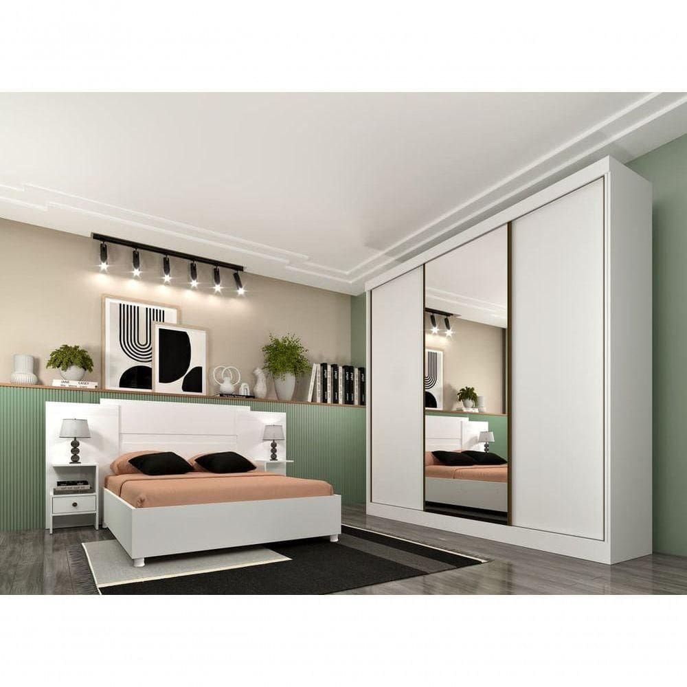 Guarda Roupa Casal Com Espelho 3 Portas 4 Gavetas - Dacar-neve - Tcil Móveis