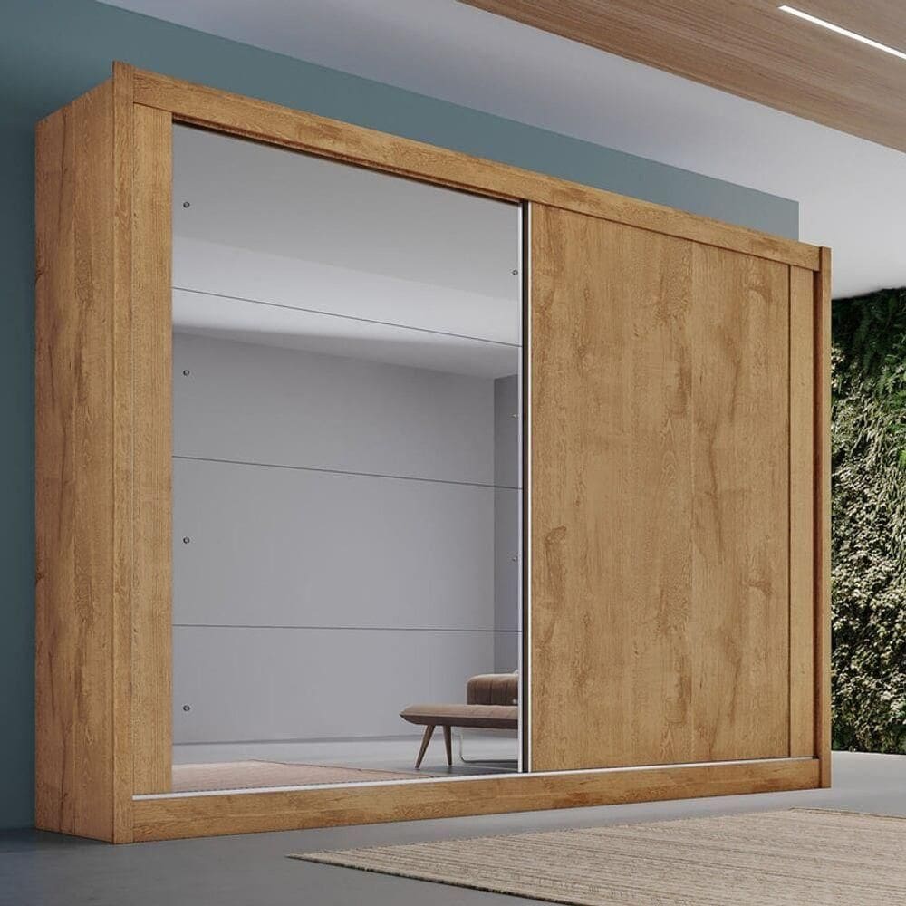 Guarda Roupa Casal Com Espelho 2 Portas 4 Gavetas - Creta-amêndoa - Móveis Europa