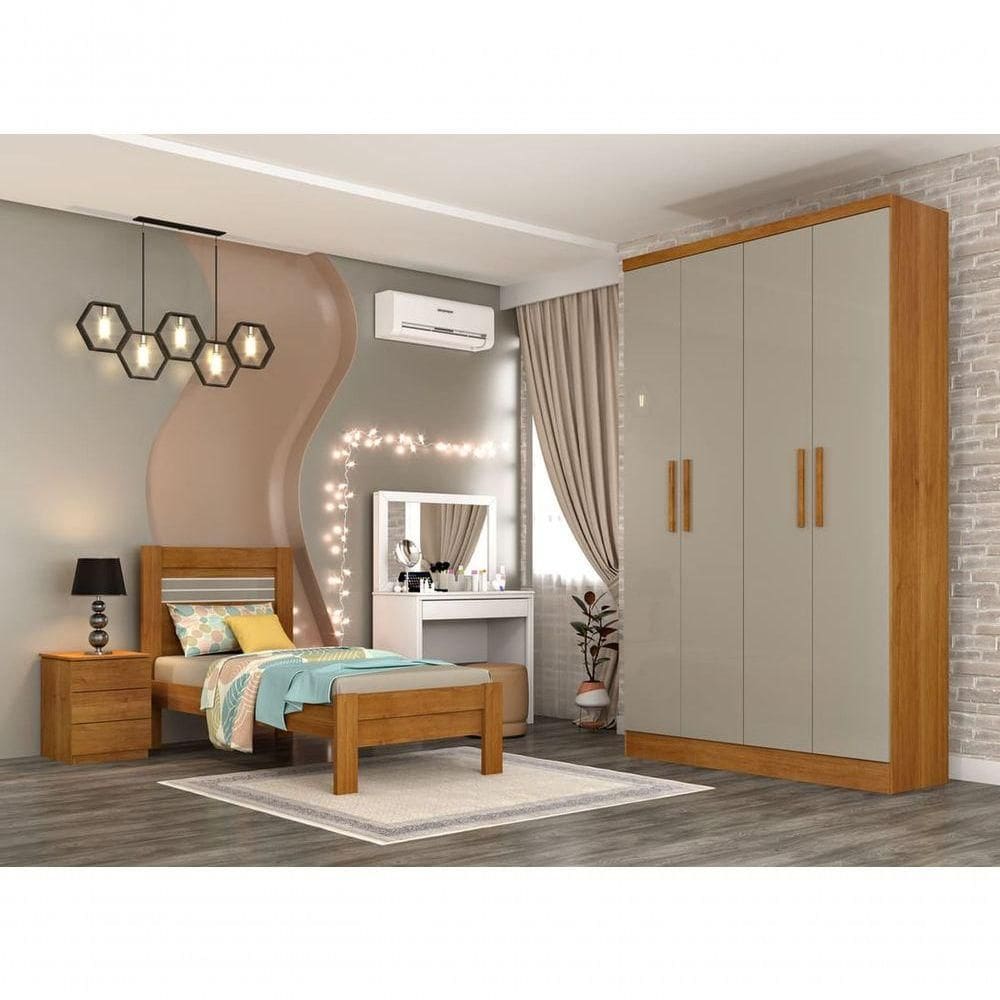 Guarda Roupa Solteiro 4 Portas 2 Gavetas - Amsterdam-cinamomo-off White - Tcil Móveis