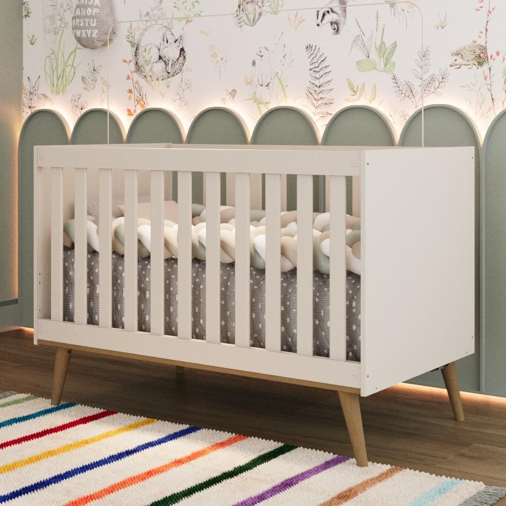 Berço Americano 3 em 1 Retrô Pé Palito Mini Cama Mini Sofá Ludmila MDF Off White Carolina Baby