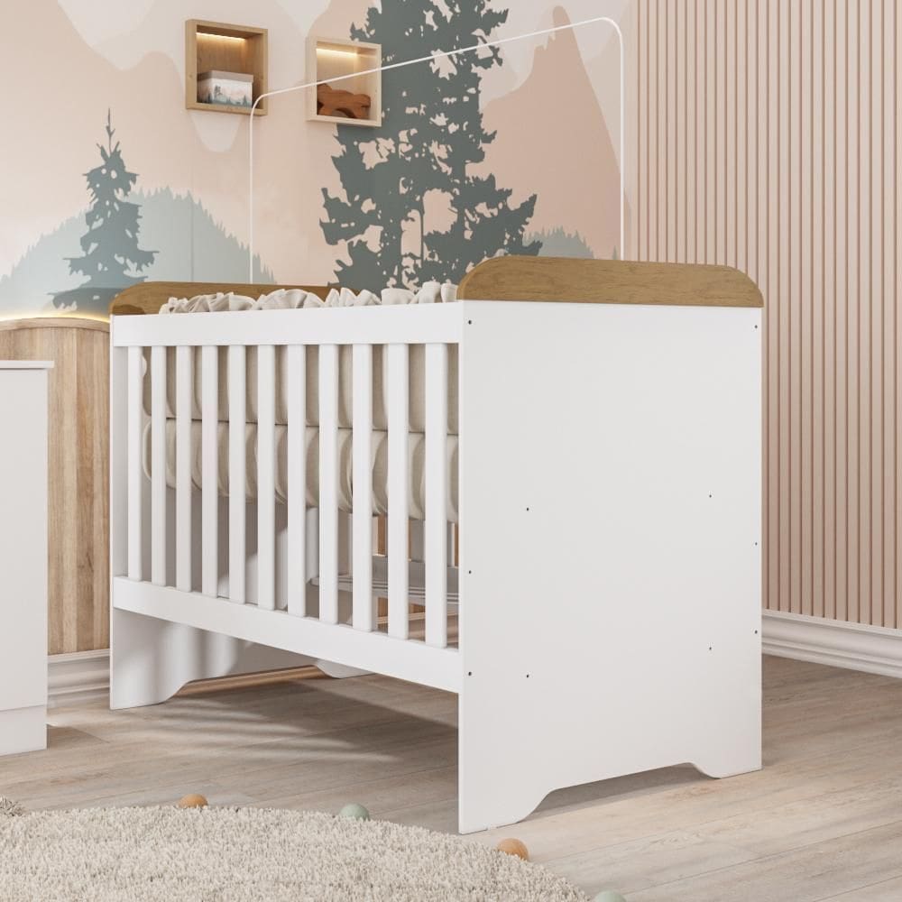 Berço Americano 3 em 1 Mini Cama Mini Sofá Gabrielle MDF Branco com Bétula Carolina Baby