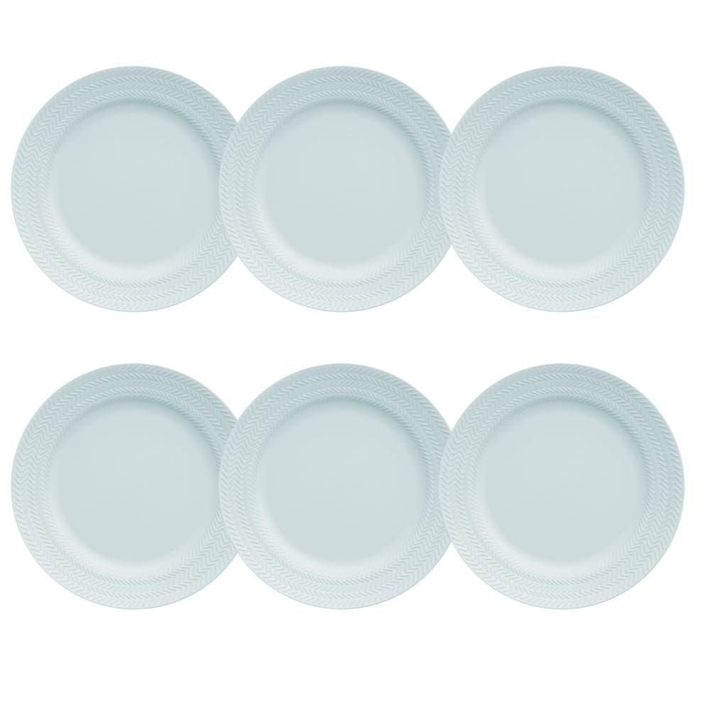 Kit 06 Prato Raso Azul Vintage Chevron Germer Porcelanas