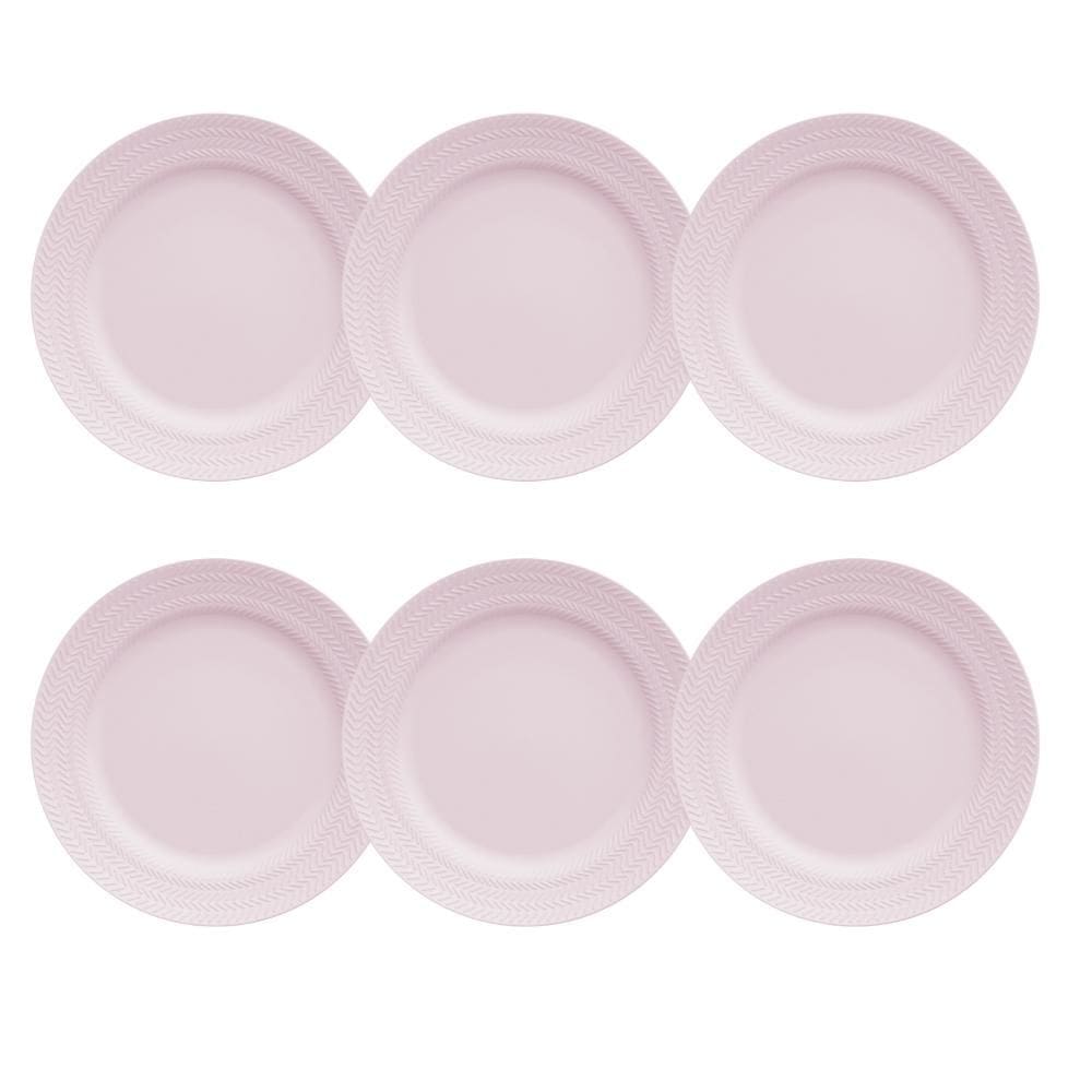 Kit 06 Prato Raso Rosa Fractal Chevron Germer Porcelanas
