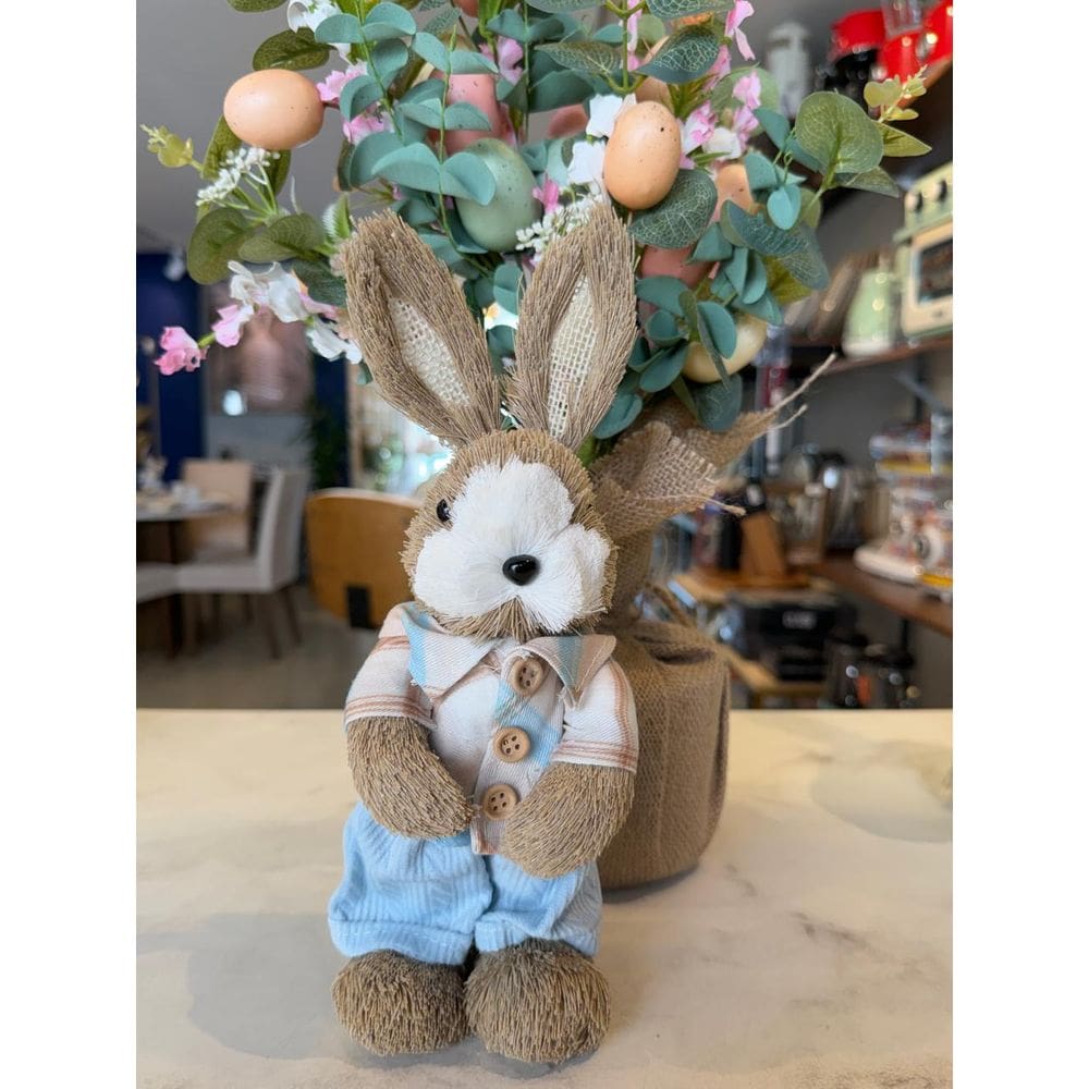BONECO COELHO SISAL (BEGE AZUL) 25cm (FLORARTE)