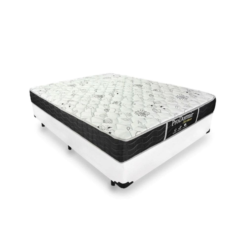 Cama Box Viúva 128 Tecido Sintético Branco com Colchão de Molas Sleep Black - Probel - 62x128x188cm