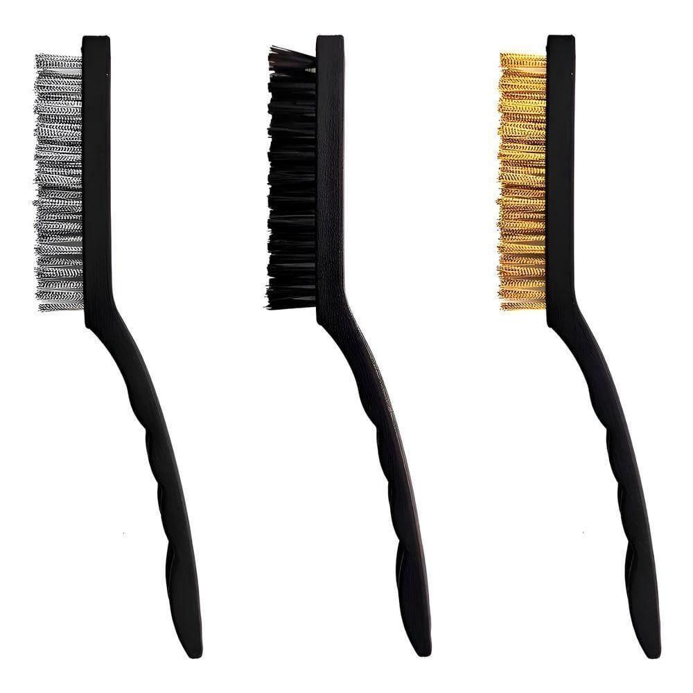 Kit Jogo 3 Escovas Limpeza Grelha Panela Rejunte Sujeira - Conjunto De Escovas Profissionais Para Limpeza Pesada