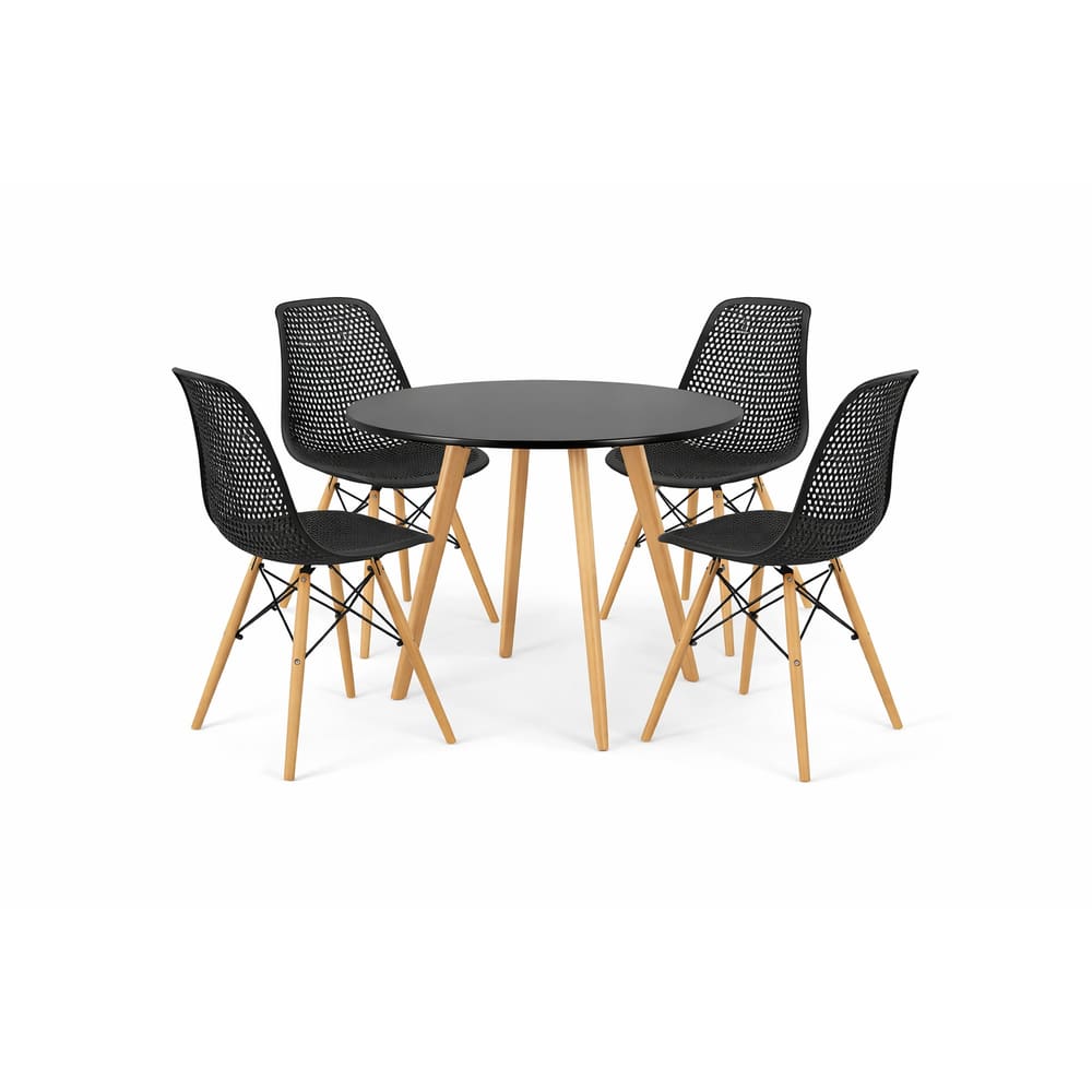Conjunto Mesa de Jantar Moderna Leda 80 cm + 4 cadeiras Colmeia Furadinha, Preta