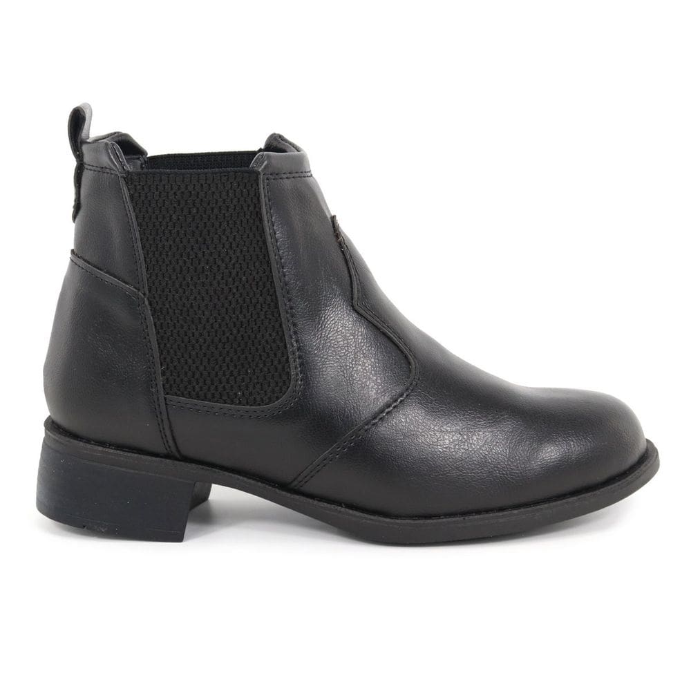 Coturno Bota Feminino Couro Preto Chelsea com Elástico