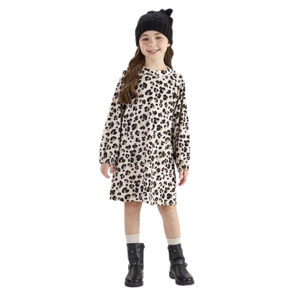 Vestido Infantil Meninas Manga Longa Estampa Oncinha Fofa