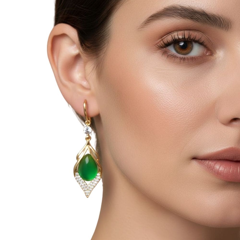 MP - Brinco Feminino Gota Verde Vibrante e Zi