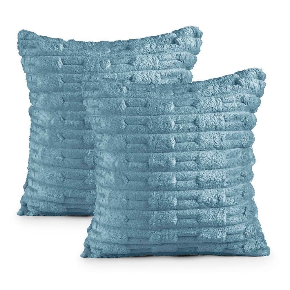 Kit 2 Capas De Almofada Polar Manta Ultrasoft Com Ziper Decorativa Sofá Sala Quarto Azul Turmalina - 100% Poliéster