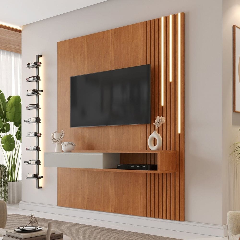 Painel para Tv até 65 Polegadas 100% Mdf 182cm com Led Impérium Naturale/Off White