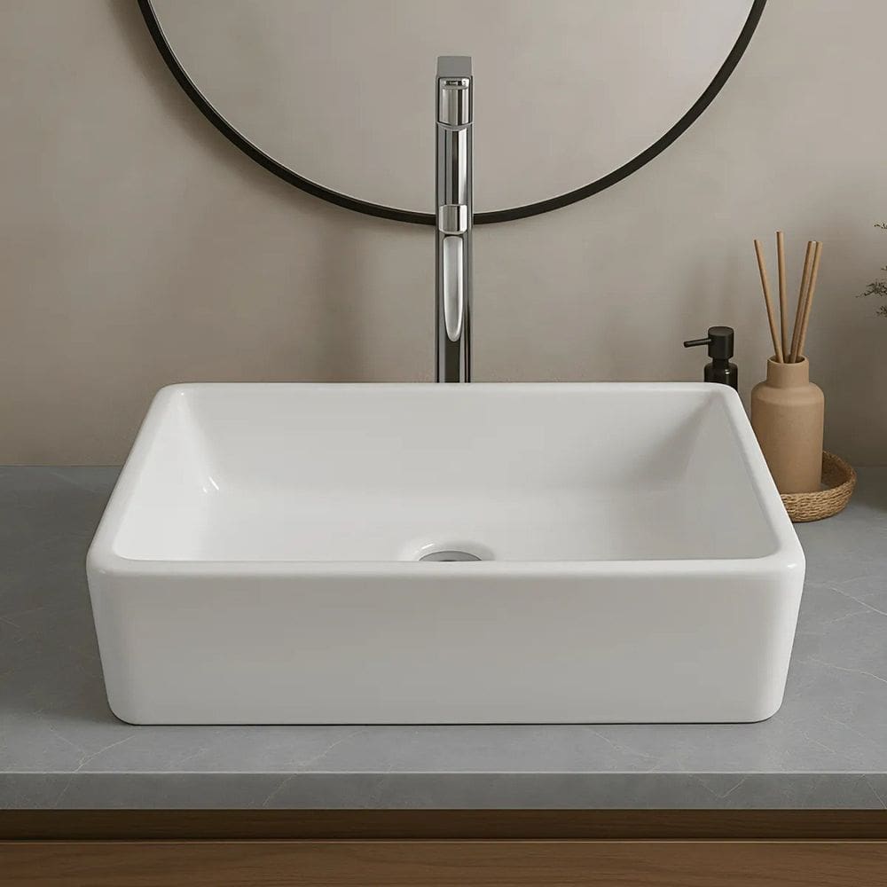 Cuba Retangular Cerâmica 49,5x40x14cm para Banheiro de Apoio Branco