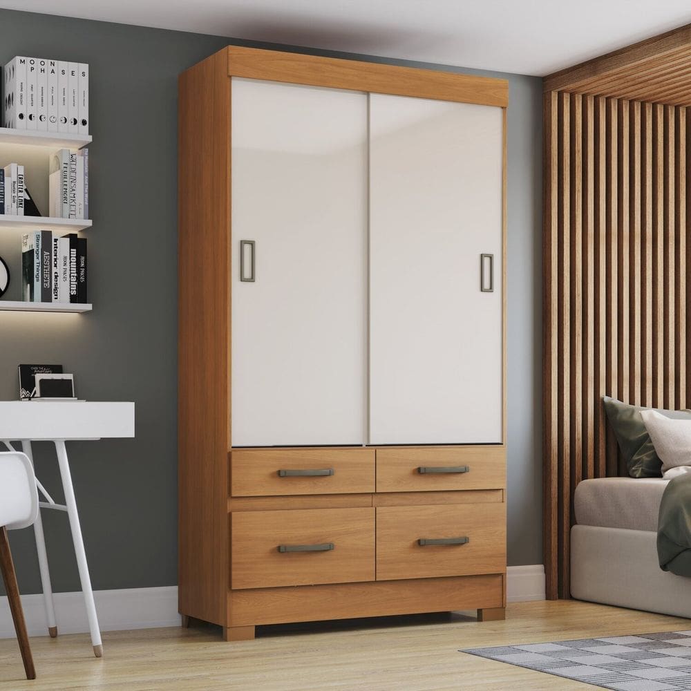 Guarda-roupa Infantil Flex 2 Portas de Correr 4 Gavetas Cinamomo/Off White