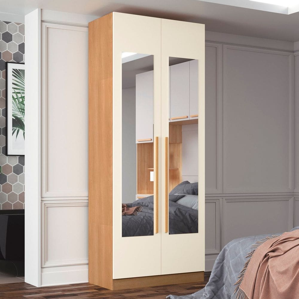 Guarda-roupa Modulado 2 Portas com Espelho San Diego Yescasa Tauari Ambar/Off White