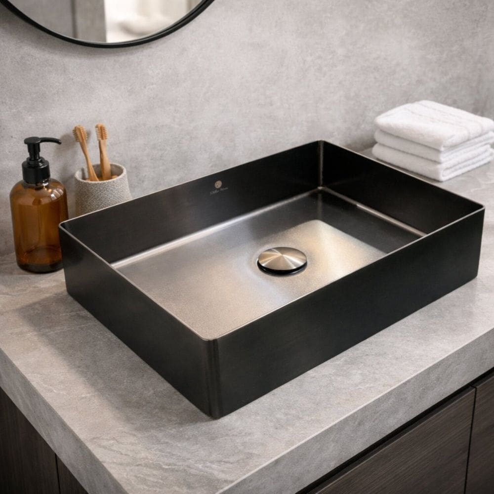 Cuba Retangular para Banheiro Preto Preto