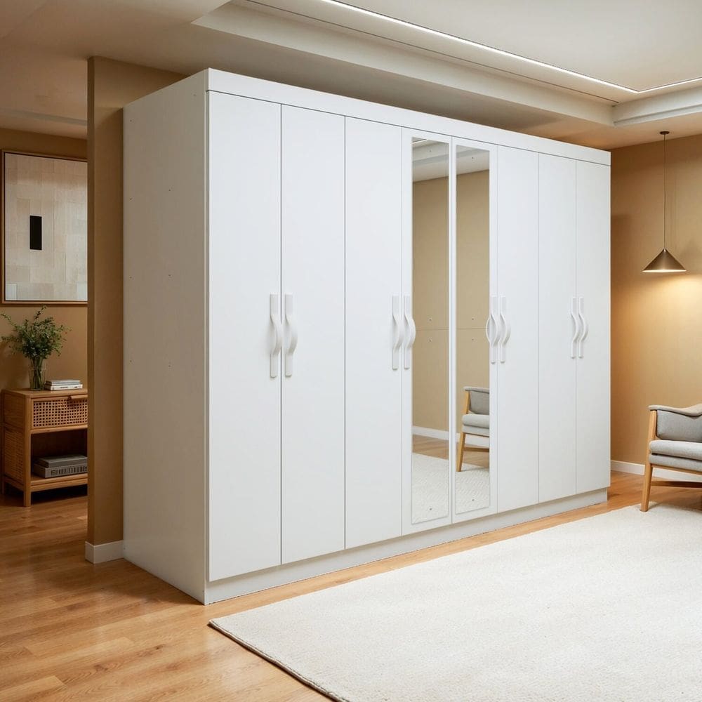 Guarda Roupa Casal 8 Portas 6 Gavetas com Espelho Serenata Branco