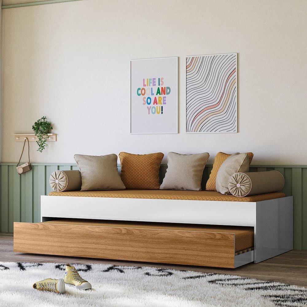 Bicama Onix de Solteiro com Cama Auxiliar Branco/Marrom