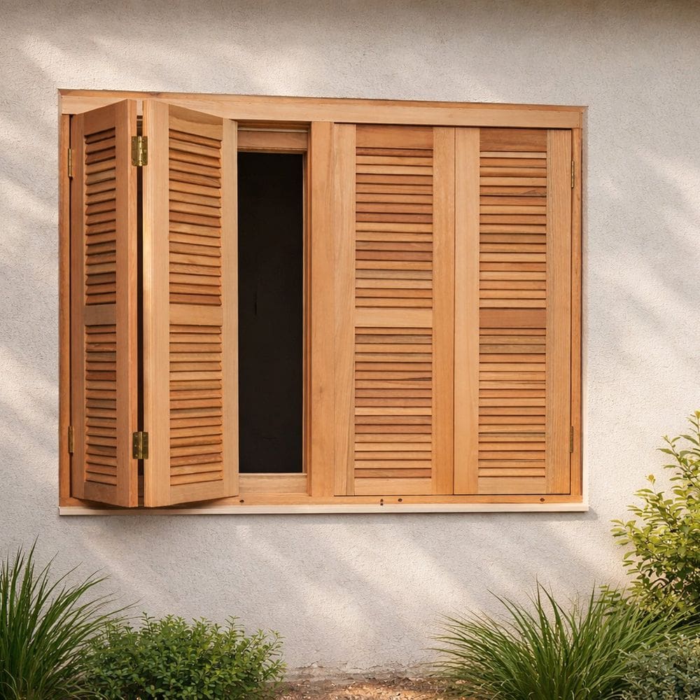 Janela Madecen com Veneziana Pantográfica 180x120cm Premium Natural