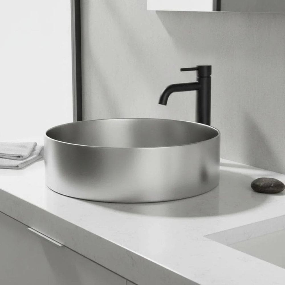 Cuba Inox Redonda para Banheiro Aço Inox 304 Ralo com Click Prata Escovada