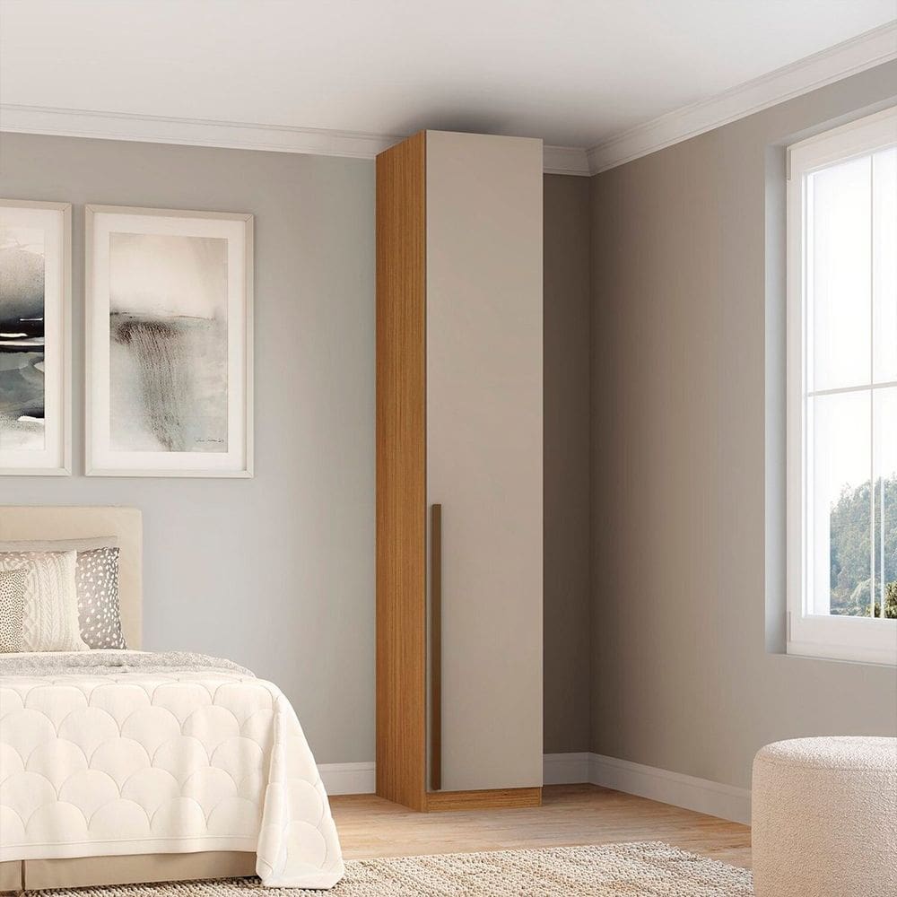 Guarda-roupa Modular Trend 1 Porta Mdf com Prateleiras e Cabideiros Altezza Freijó/Off White