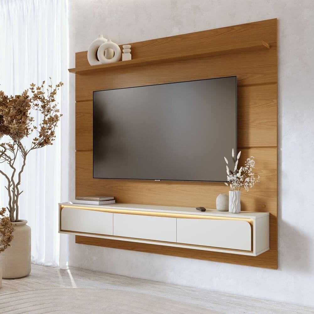 Painel para Tv 65 Polegadas com Led 180cm Tahiti Freijó/ Off White Matte