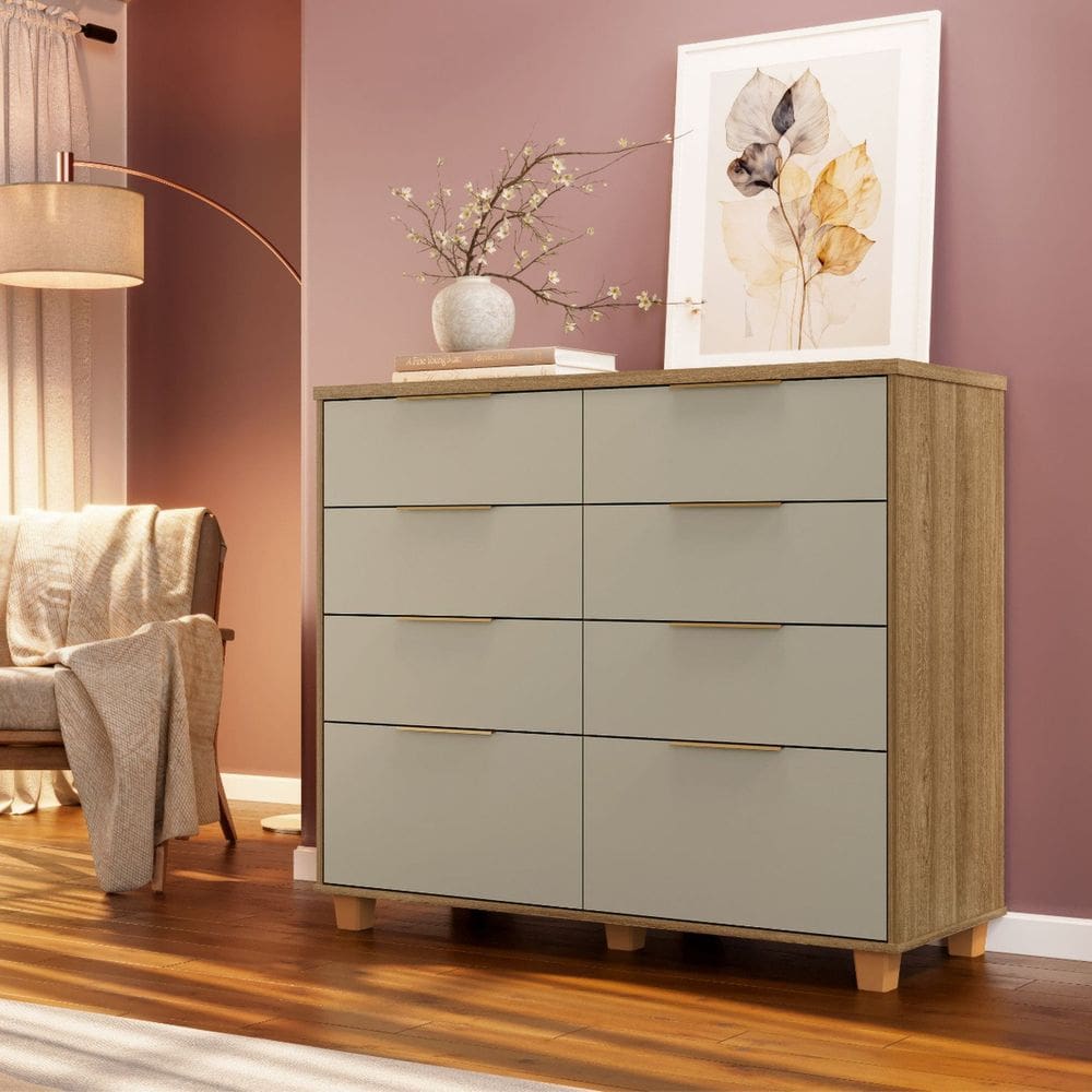 Cômoda Dubai Intense 8 Gavetas Marrom/Cinza