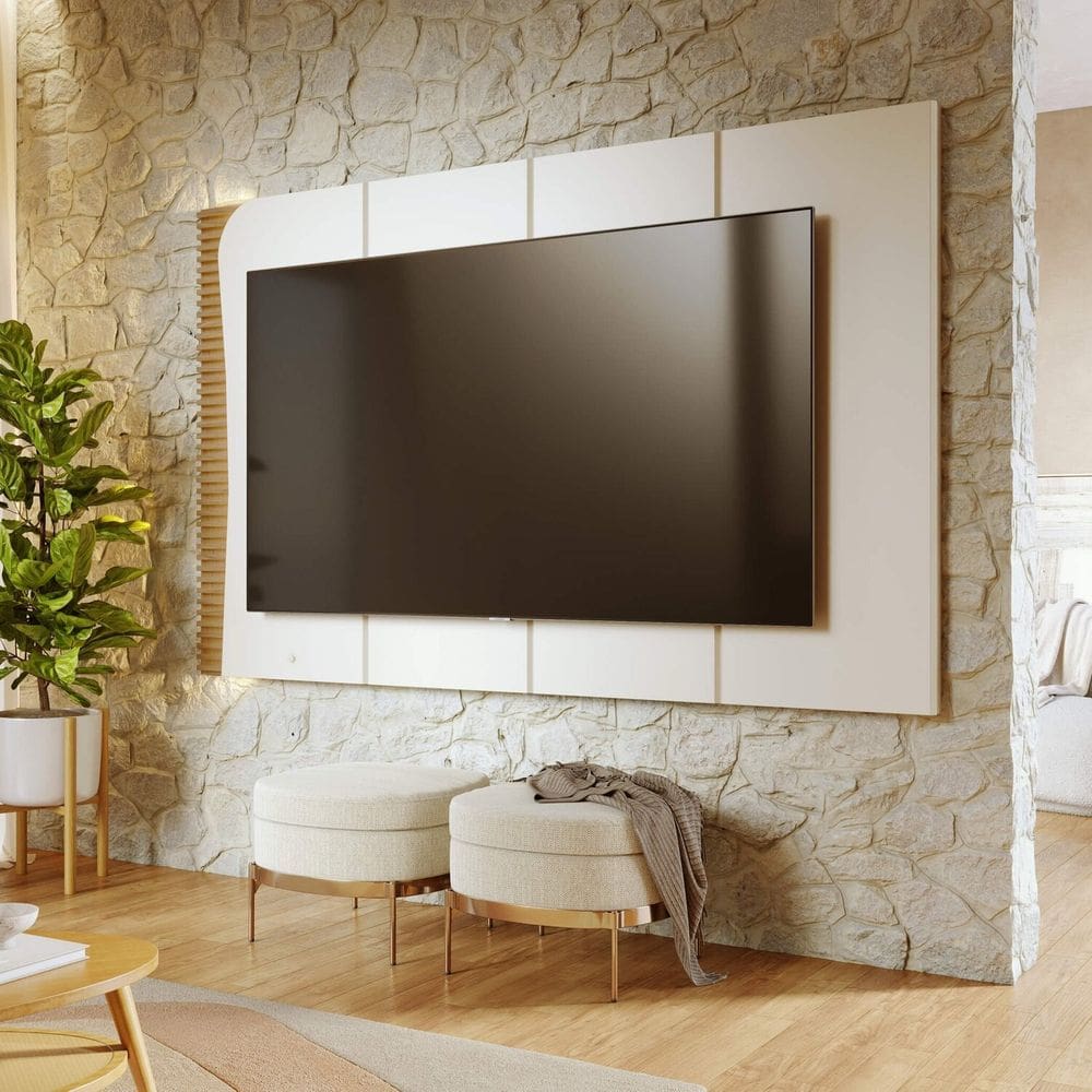 Painel para Tv 65 Polegadas com Led 216,8cm Amalfi Off White Matte / Freijó