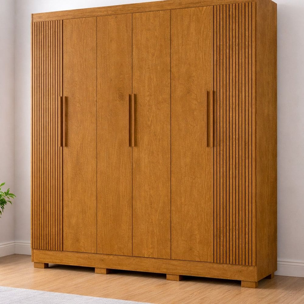 Guarda-roupa 6 Portas com Acabamento Ripado Malibu New Marrom