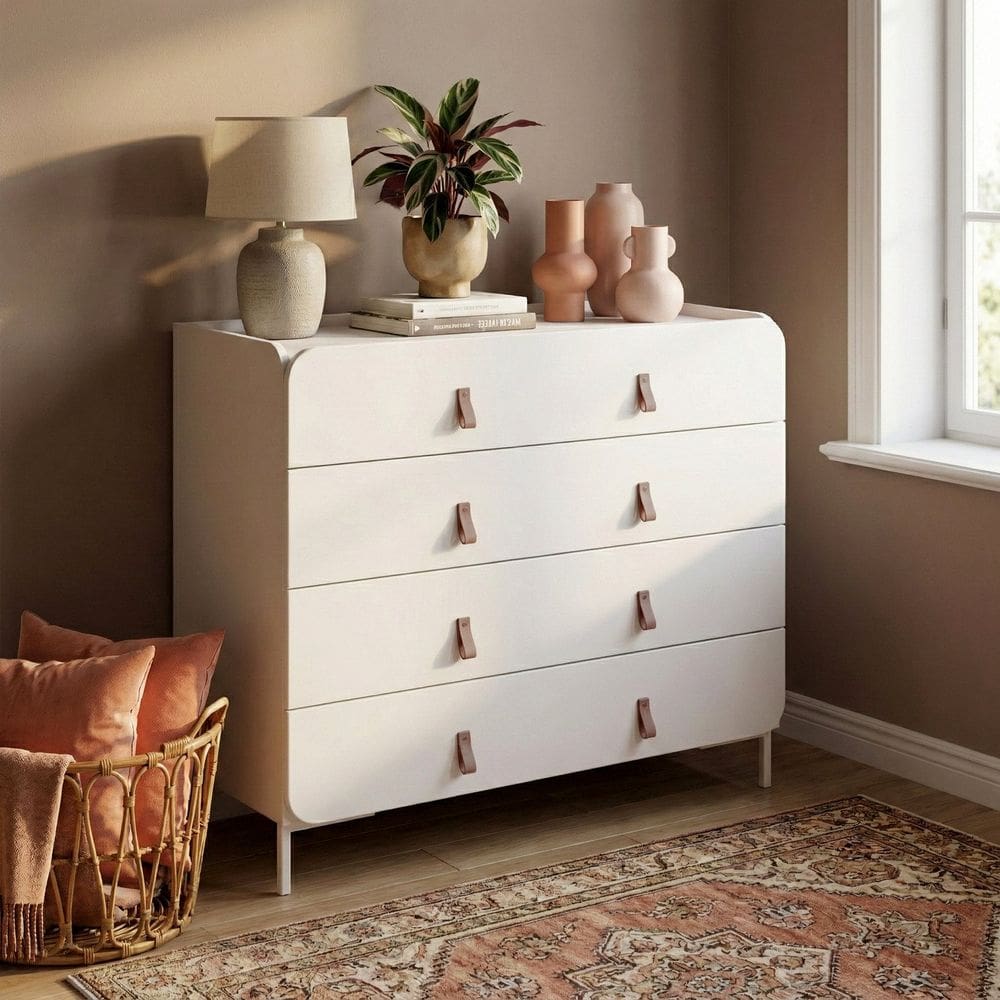 Cômoda com 4 Gavetas e 8 Puxadores Curve Branco