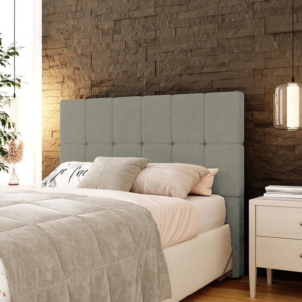 Cabeceira Casal 140cm Design Moderno para Quarto Linea Cinza Claro