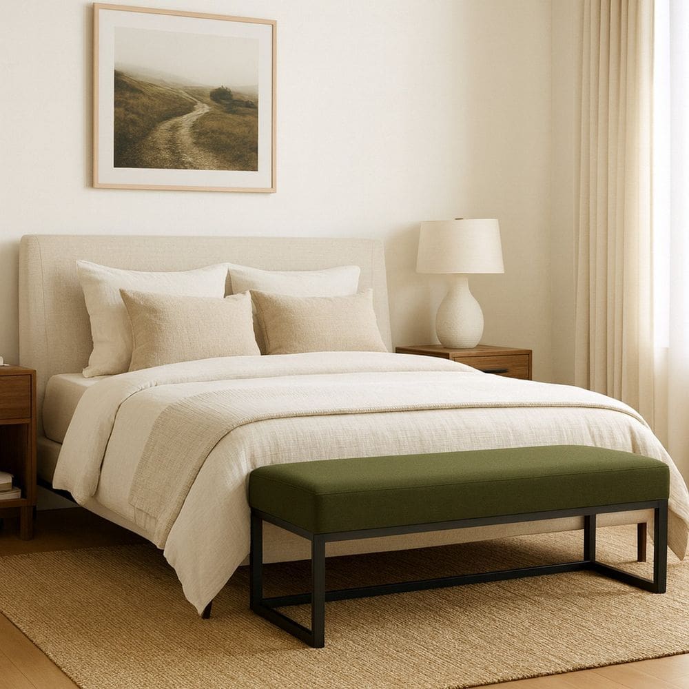 Puff Ted 100 Cm Base Preta Linho Verde Linho Verde Preto