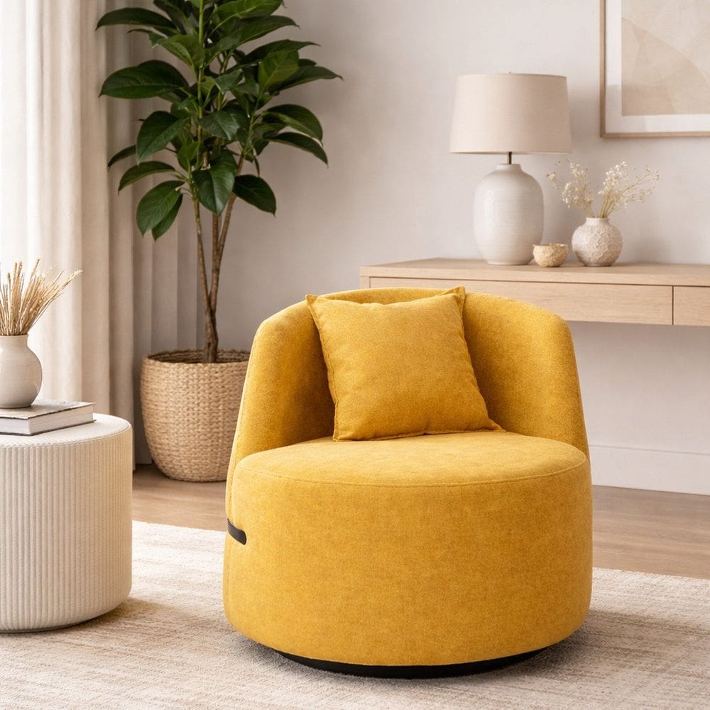 Poltrona Giratória para Sala de Estar Laila Amarelo/Preto