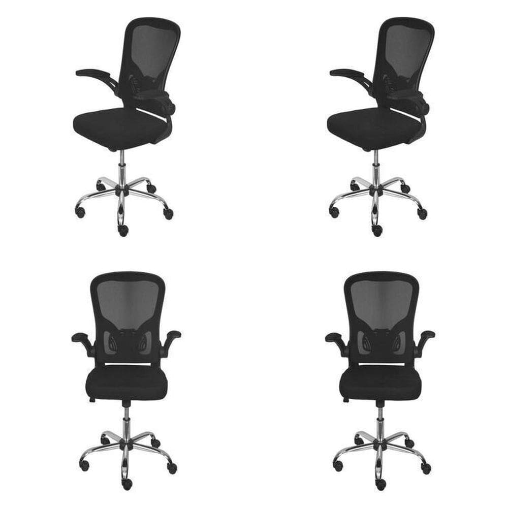 Kit com 4 Cadeiras Escritório Diretor Tela Mesh Braço Regulável Ajuste Lombar Bogotá Preto