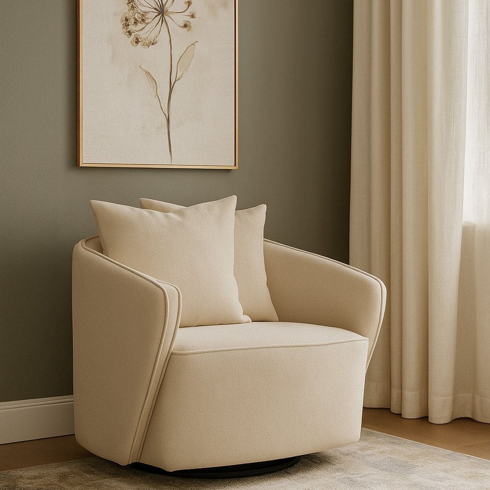 Poltrona para Sala de Estar Girátoria Linho Antonela Bege