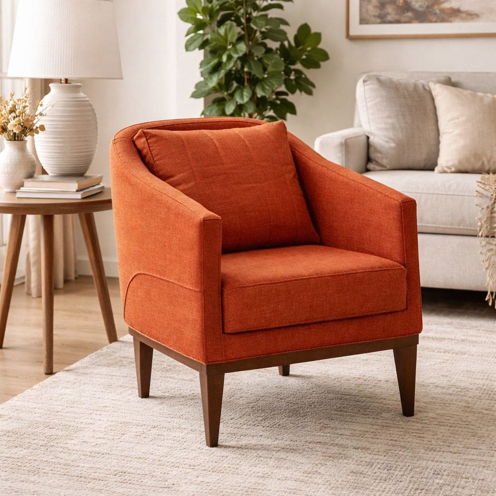 Poltrona Fixa Tecido Linho Pés Imbuia Agatha Terracota