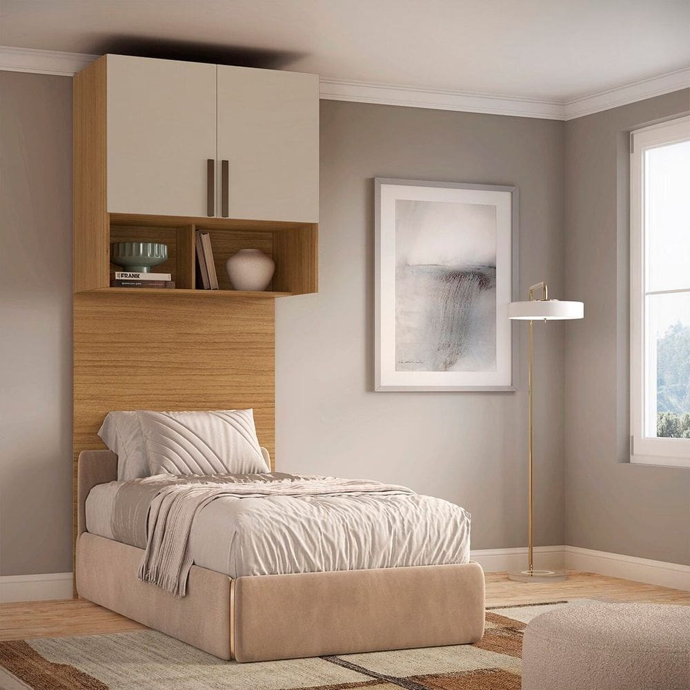 Módulo Aéreo Solteiro com Cabeceira Trend Mdf Altezza Freijó/Off White